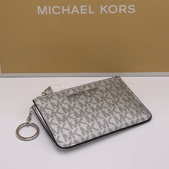 MICHAEL KORS JET SET TRAVEL SMALL TOP ZIP COINPOUCH WITH ID CARD SILVER … - Picture 11 of 12